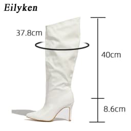 Eilyken Red Wedding Patent Leather Women Knee-High Boots Fashion Thin High Heels Shoes Zipper Winter Autumn Female Pumps