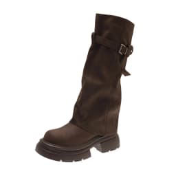 Vintage Chunky Heel Women Knee High Boots Autumn Winter Slip On Female Shoes Slim Fit Thick Bottom Motorcycle Booties