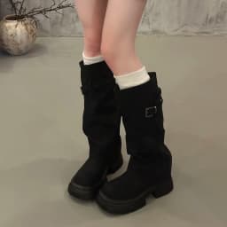 Vintage Chunky Heel Women Knee High Boots Autumn Winter Slip On Female Shoes Slim Fit Thick Bottom Motorcycle Booties