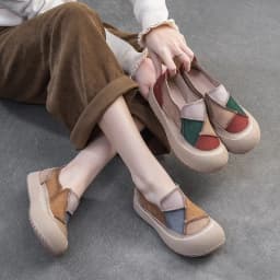DRKANOL 2026 Spring Women Slip On Loafers Flat Platform Shoes Mixed Colors Patch Genuine Leather Round Toe Casual Single Shoes