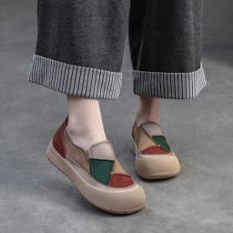 DRKANOL 2026 Spring Women Slip On Loafers Flat Platform Shoes Mixed Colors Patch Genuine Leather Round Toe Casual Single Shoes