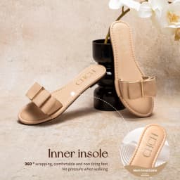 CHCH Women's Flat Shoes New Summer Bow Casual Slippers Black Commuting Women's Shoes