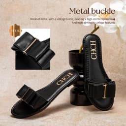CHCH Women's Flat Shoes New Summer Bow Casual Slippers Black Commuting Women's Shoes