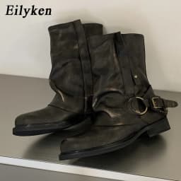 Eilyken 2026 Winter Vintage Pleated Round Toe Ankle Boots For Women Color Zipper Buckle Square Heels Punk Gothic Boots Mujer