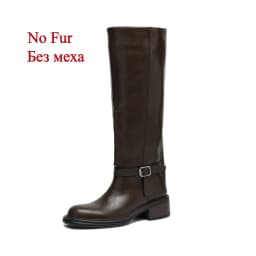 FEDONAS Women Genuine Leather Knee High Boots Thick Heels Long Motorcycle Boots Quality Warm High Knight Boots Shoes
