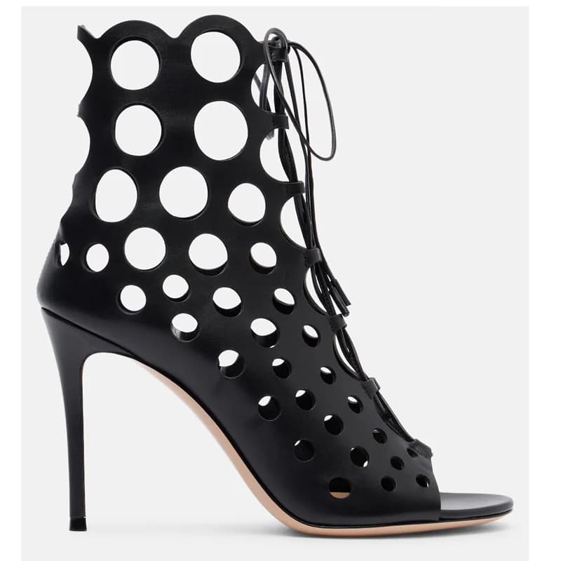 Lace Up Hollow Out Peep Toe Sandals Sexy Round Toe Thin Heel Matte Leather Customized New Arrivals Fashion Women Shoes