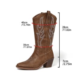Women's Boots, Retro Brown Western Cowboy Boots, Matte Pointed Toe, Chunky Heel, Long Boots, Everyday Wear, Stylish Boots