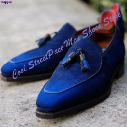 Men Royal Blue Suede Tassel Loafers Shoes Square Pointed Toe Slip‑On Formal Wedding Party Dress Footwear 2026 Zapatillas Mujer
