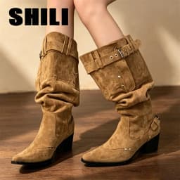 Pointed Toe Knee-High Boots For Women Khaki Wide Tube Long Boots Designer Fashion High Heels Elegant Shoes Botas Knight Boots