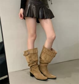 Pointed Toe Knee-High Boots For Women Khaki Wide Tube Long Boots Designer Fashion High Heels Elegant Shoes Botas Knight Boots