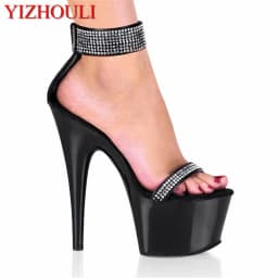 Models sexy 15cm high heel Sandals summer shiny buckle/Fashion stage catwalk performance sandals