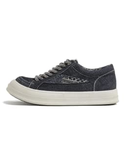 MADEN Black Denim Skate Sneakers Men Japanese Vintage Chunky Thick Sole Height Increasing City Boy Loose Casual Mens Shoes