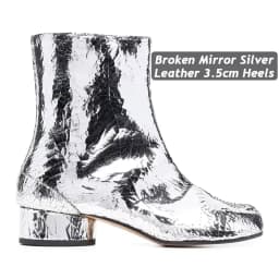 Luxury Brand Designer Genuine Leaher Tabi Shoes Broken Mirror Silver Chunky Heels Booties Split Toe Ankle Boos for Women
