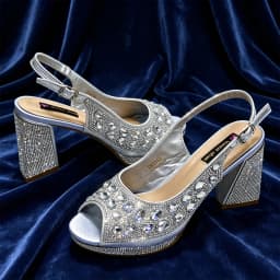 2026 INS Italian Design Silver Rhinestone Peep Toe Women's Bigger Size High Heels Matching Bag Set Ideal for Parties & Weddings