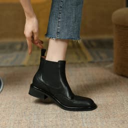 SmallHut 2026 New Trend Autumn Winter Genuine Cow Leather Women Chelsea Boots Black Brown Low Block Heels Round Toe Ankle Boots