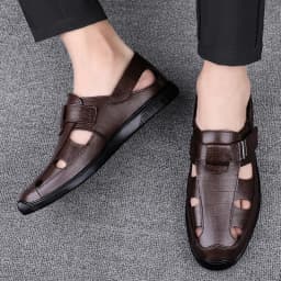 Men Genuine Leather Sandals Summer Male Shoes Beach Sandals Fashion Comfortable Outdoor Casual Sneakers Classic Business Sandals