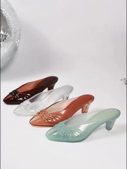 New Fish Mouth Wrinkled Thick Heels Cool Slippers for Outerwear Fashion Casual Crystal Jelly Sandals for Women