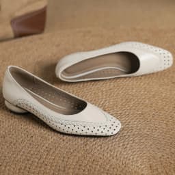 Plus size 34-41 women's hollow-out sheepskin round toe slip-on pumps 3cm thick low heel elegant ladies summer breathable shoes