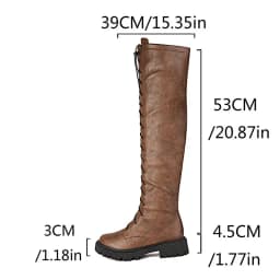 REAVE CAT 2025 Retro Thigh Boots Round Toe Chunky Heels 4.5cm Platform Zip Lace Up Extended Size 41 42 43 Daily Knee High