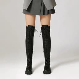 REAVE CAT 2025 Retro Thigh Boots Round Toe Chunky Heels 4.5cm Platform Zip Lace Up Extended Size 41 42 43 Daily Knee High