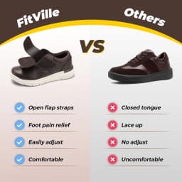 Fitville Extra Wide Men'S Shoes Leather Diabetic Walking Shoes For Elder Orthopedic Toes Swollen Feet Non-Slip With Arch Support