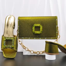 Elegant Itlian Desing Women's Heel Party Shoe and Bag Set Chic Orange Rhinestone Peep-Toe High Heel Sandals Perfect for Weddings