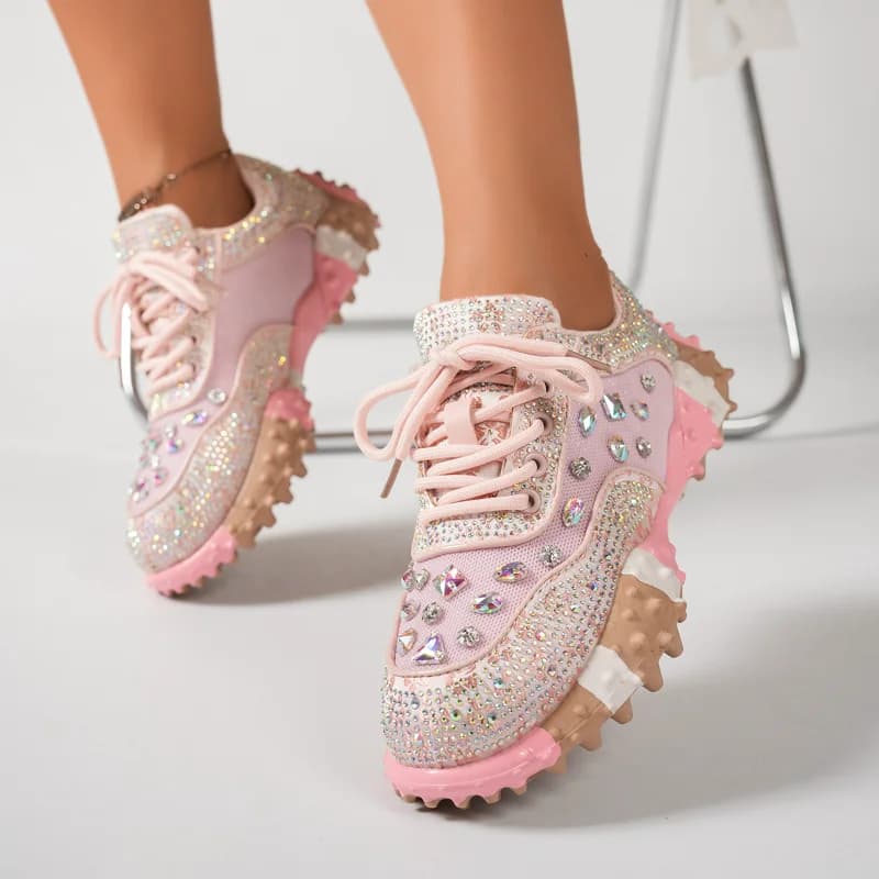 Women's Designer Sneakers Spring Shiny Rhinestones Women's Luxury Shoes Fashion Platform Shoes Female Anti Slip Running Shoes