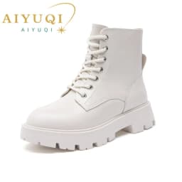 AIYUQI Women's Ankle Boots Genuine Leather Autumn Lace-up Motorcycle Boots Ladies British Style Women's Ankle Boots WHSLE MTO