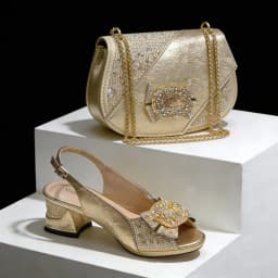 2026 Elegant Gold High Heel Shoe and Rhinestone-Accented Matching Bag Set - Stylish Peep Toe Design Perfect for Parties