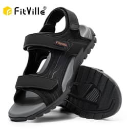 FitVille Mens Athletic Sandal Wide Toe Box Walking Sandals For Men With Arch Support Cushion Slip-Resistant Beach Sandals