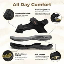 FitVille Mens Athletic Sandal Wide Toe Box Walking Sandals For Men With Arch Support Cushion Slip-Resistant Beach Sandals