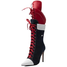 Women's red lace up canvas high boots pointy toe high heels plus size 46 47 denim luxury designer paerty good quality shoes