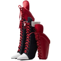 Women's red lace up canvas high boots pointy toe high heels plus size 46 47 denim luxury designer paerty good quality shoes