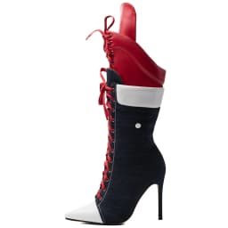 Women's red lace up canvas high boots pointy toe high heels plus size 46 47 denim luxury designer paerty good quality shoes