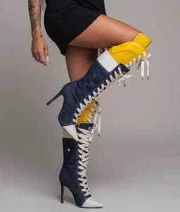 Women's red lace up canvas high boots pointy toe high heels plus size 46 47 denim luxury designer paerty good quality shoes