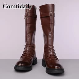Hot selling high-quality plus size men long boots pleated non slip buckle fashionable and avant-garde motorcycle boots