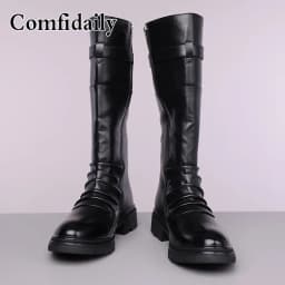 Hot selling high-quality plus size men long boots pleated non slip buckle fashionable and avant-garde motorcycle boots