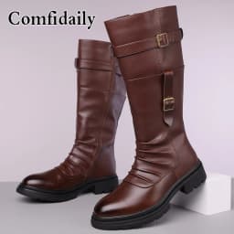 Hot selling high-quality plus size men long boots pleated non slip buckle fashionable and avant-garde motorcycle boots