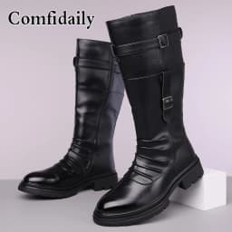Hot selling high-quality plus size men long boots pleated non slip buckle fashionable and avant-garde motorcycle boots