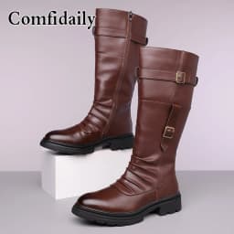 Hot selling high-quality plus size men long boots pleated non slip buckle fashionable and avant-garde motorcycle boots