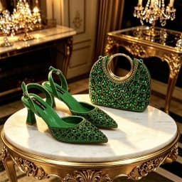 2026 INS Italian Design Elegant Green Rhinestone Pointed Toe High Heels & Handbag Set - Ideal for Weddings and Special Occasions
