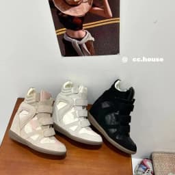 Beige Color Block Hidden Wedge Heel High Top Sneakers, Multi Velcro Straps Patchwork Suede Casual Platform Ankle Boots For Women