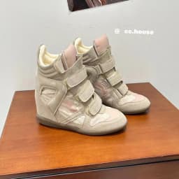 Beige Color Block Hidden Wedge Heel High Top Sneakers, Multi Velcro Straps Patchwork Suede Casual Platform Ankle Boots For Women