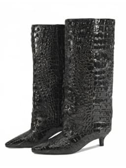 Women's Spring and Autumn New Cat Heel Wide Knee Knee Boots Fashion Pointed Women's Low Heel Mid Heeled Boots
