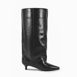 Women's Spring and Autumn New Cat Heel Wide Knee Knee Boots Fashion Pointed Women's Low Heel Mid Heeled Boots