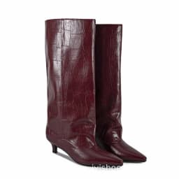 Women's Spring and Autumn New Cat Heel Wide Knee Knee Boots Fashion Pointed Women's Low Heel Mid Heeled Boots