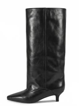 Women's Spring and Autumn New Cat Heel Wide Knee Knee Boots Fashion Pointed Women's Low Heel Mid Heeled Boots