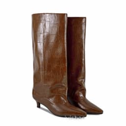 Women's Spring and Autumn New Cat Heel Wide Knee Knee Boots Fashion Pointed Women's Low Heel Mid Heeled Boots
