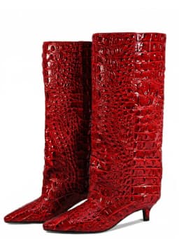 Women's Spring and Autumn New Cat Heel Wide Knee Knee Boots Fashion Pointed Women's Low Heel Mid Heeled Boots