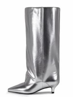 Women's Spring and Autumn New Cat Heel Wide Knee Knee Boots Fashion Pointed Women's Low Heel Mid Heeled Boots